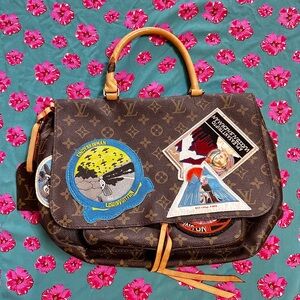 Louis Vuitton Brown Monogram Shoulder Bag with Colorful Patches